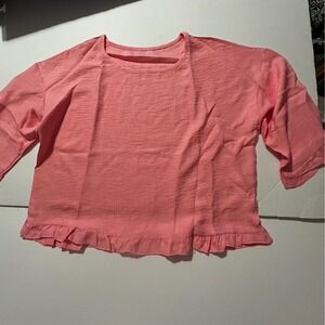Pink Ruffle Hem Cropped Blouse XXL 3/4 Sleeve Drop Shoulder Relax Top Coquette